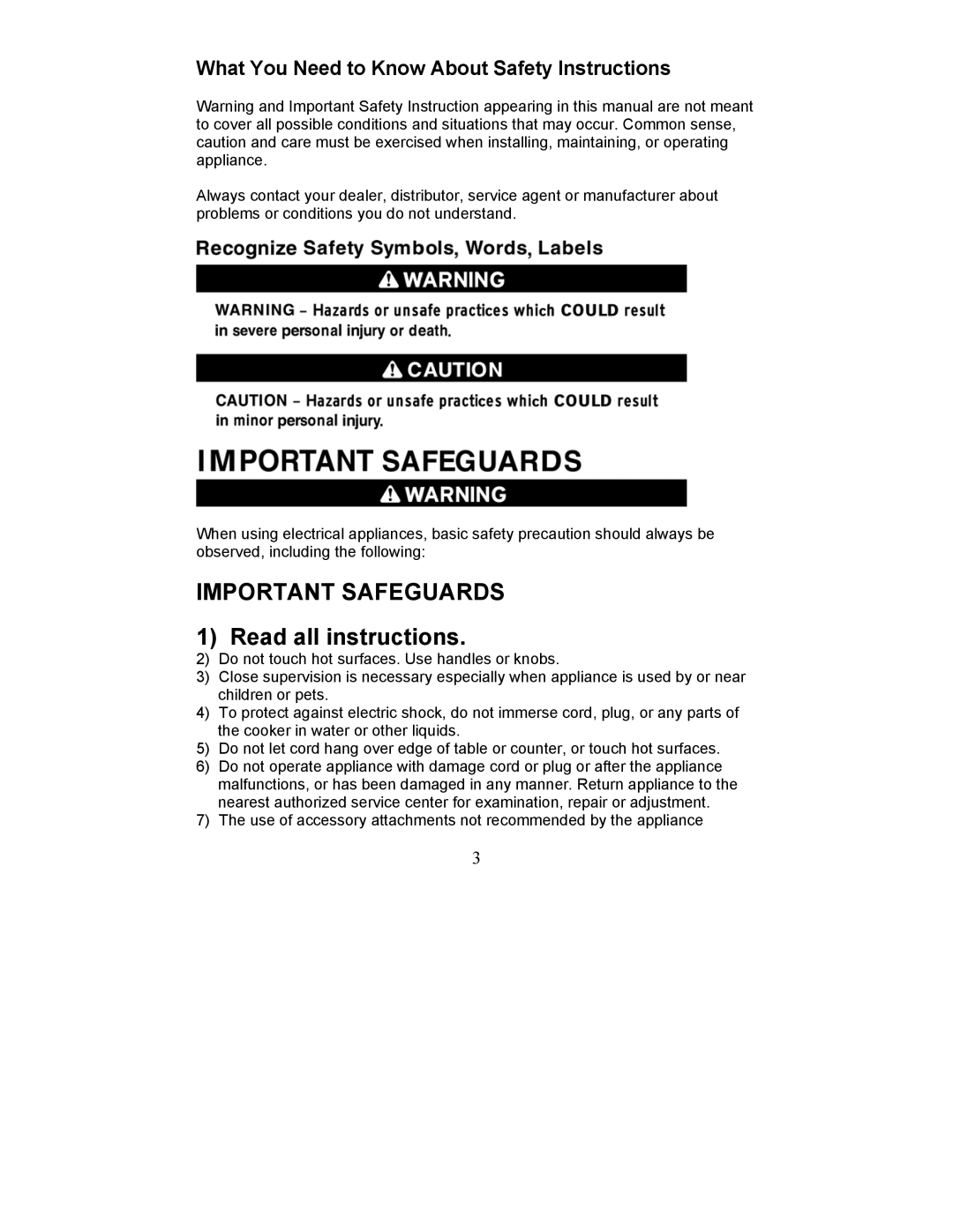 Magic Chef MCSC3CRs, MCSC6WOs Important Safeguards, Read all instructions, What You Need to Know About Safety Instructions 