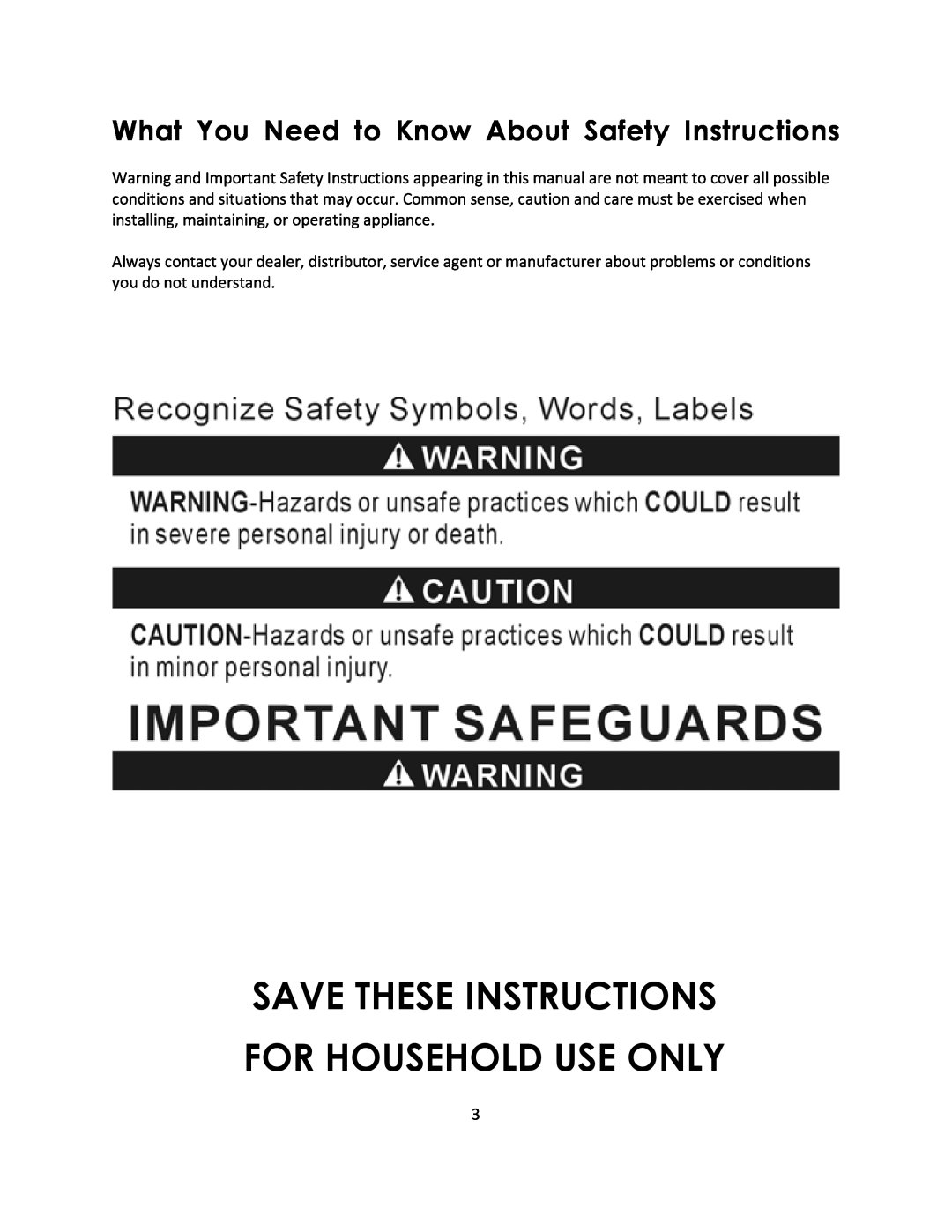 Magic Chef MCSCM12PST What You Need to Know About Safety Instructions, Save These Instructions For Household Use Only 