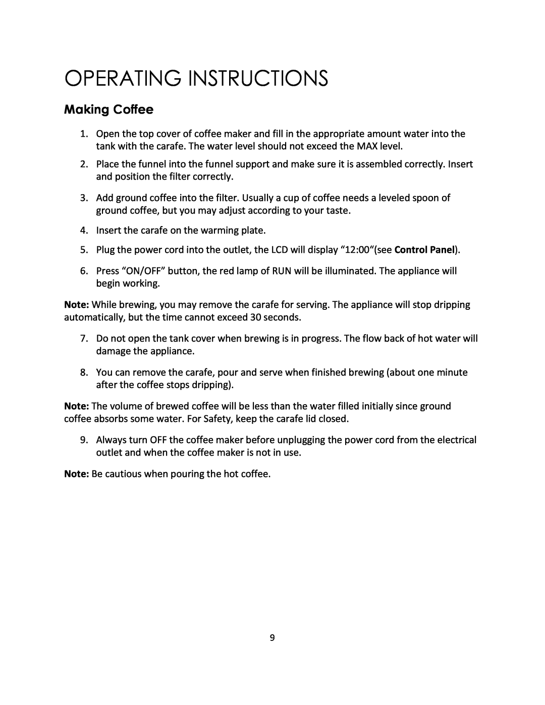 Magic Chef MCSCM12PST instruction manual Operating Instructions, Making Coffee 