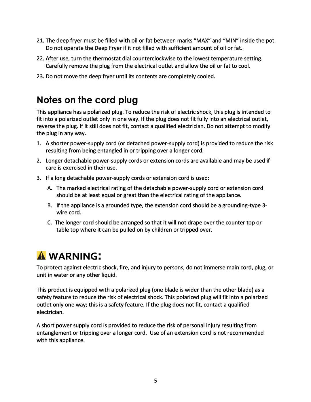 Magic Chef MCSDF12W instruction manual Notes on the cord plug 
