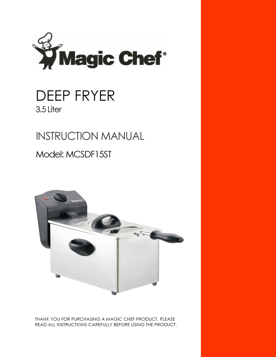 Magic Chef instruction manual Model MCSDF15ST, Deep Fryer, Liter 