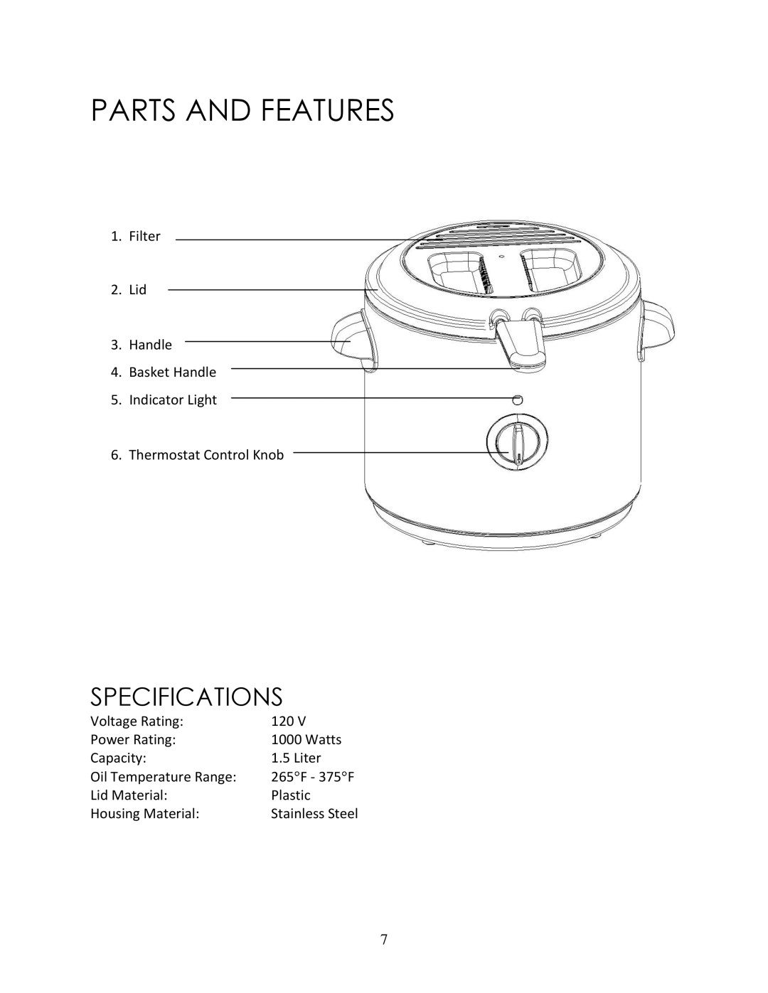 Magic Chef MCSDF6ST instruction manual Parts and Features, Specifications 