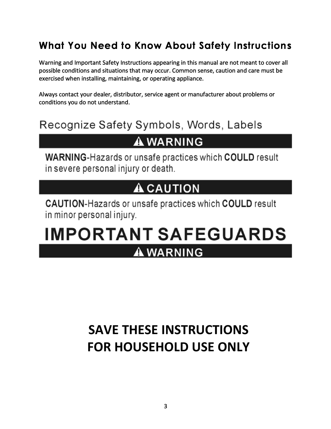 Magic Chef MCSFS200SV What You Need to Know About Safety Instructions, Save These Instructions For Household Use Only 