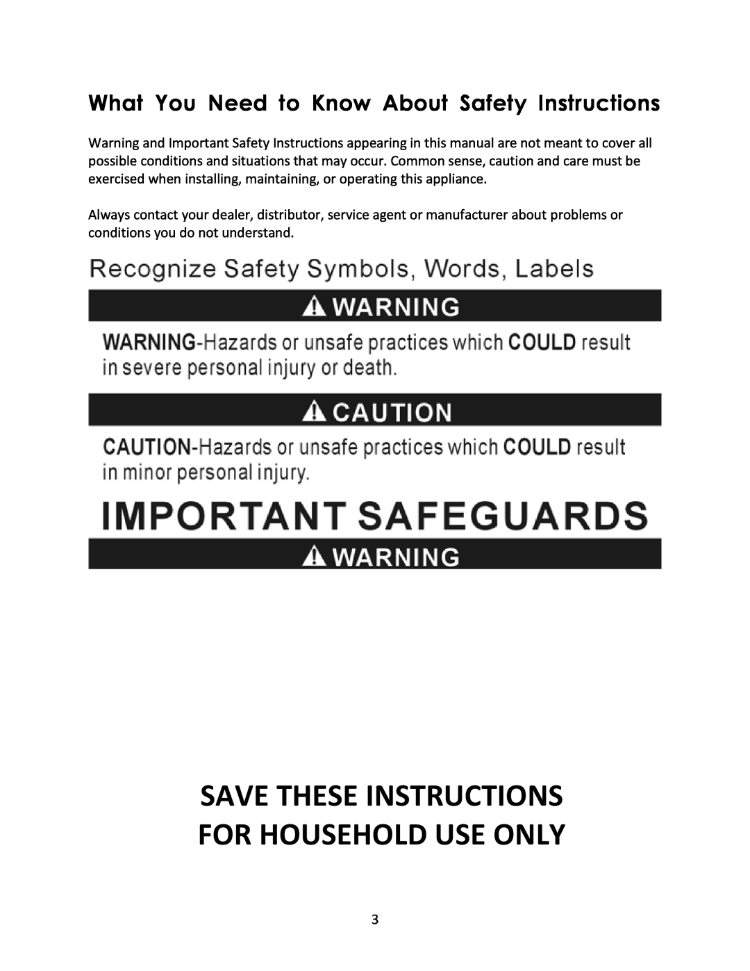 Magic Chef MCSG19B What You Need to Know About Safety Instructions, Save These Instructions For Household Use Only 