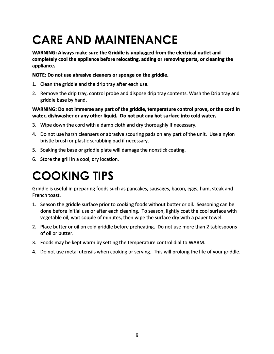 Magic Chef MCSG19B instruction manual Care And Maintenance, Cooking Tips 