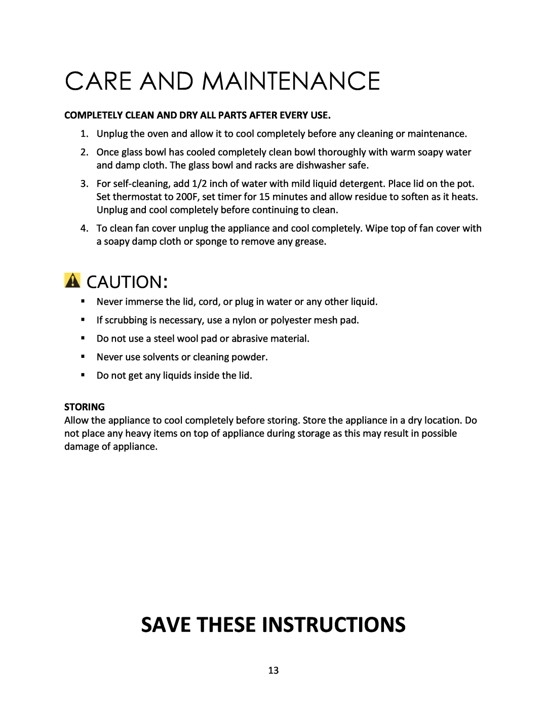 Magic Chef MCSGC12B instruction manual Care And Maintenance, Save These Instructions 