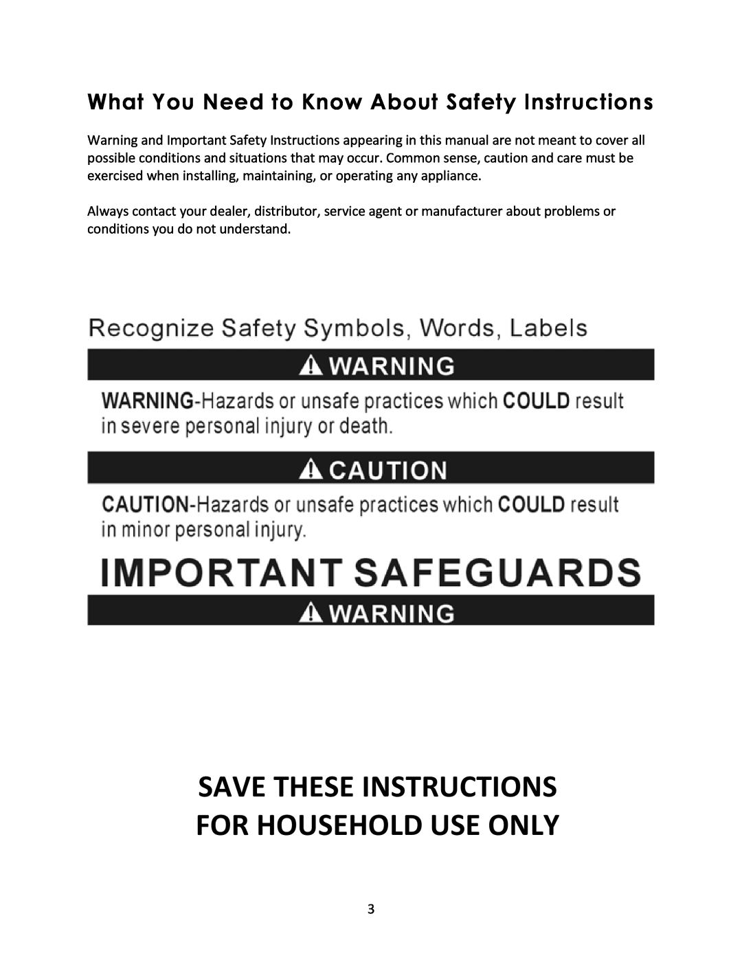 Magic Chef MCSGC12W Save These Instructions For Household Use Only, What You Need to Know About Safety Instructions 