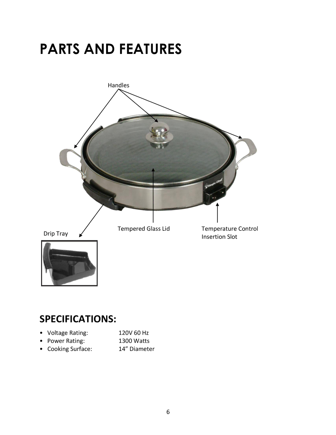 Magic Chef MCSGL14ST instruction manual Parts and Features 