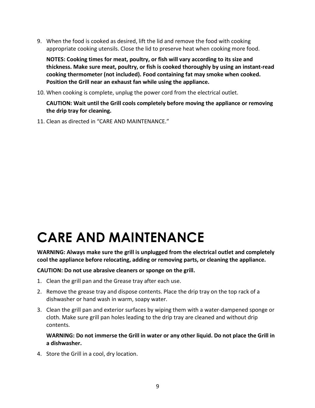 Magic Chef MCSGL14ST instruction manual Care and Maintenance 