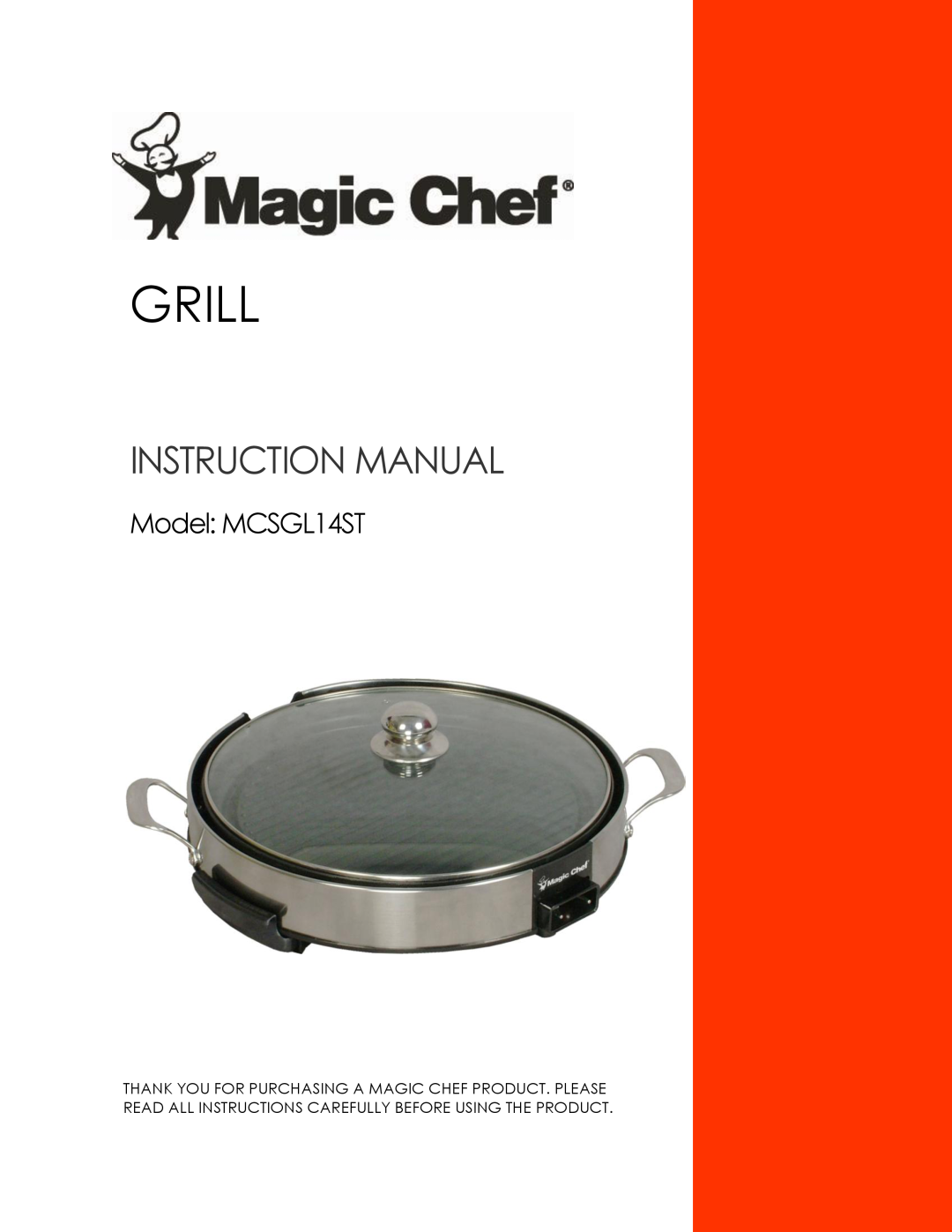 Magic Chef instruction manual Grill, Model MCSGL14ST 