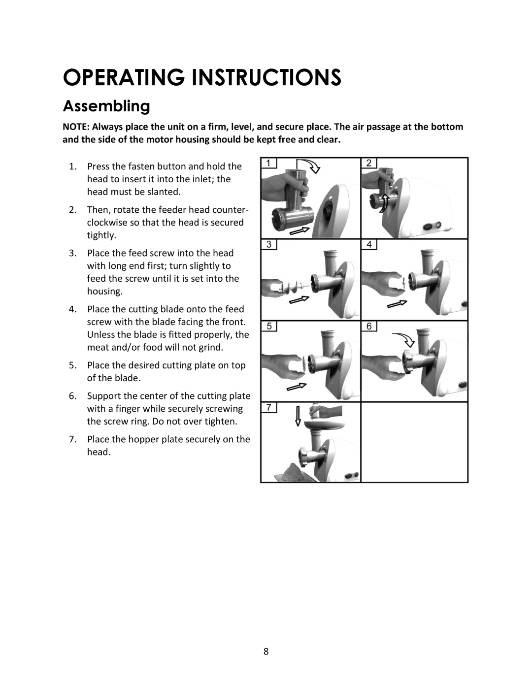 Magic Chef MCSMG500W instruction manual Operating Instructions, Assembling 