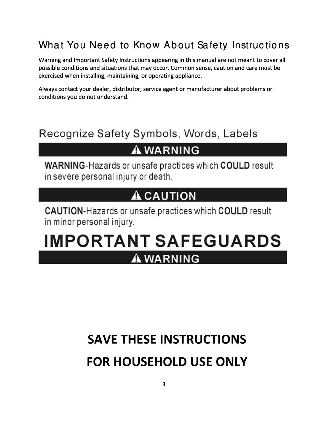 Magic Chef MCSPZO12ST What You Need to Know About Safety Instructions, Save These Instructions For Household Use Only 