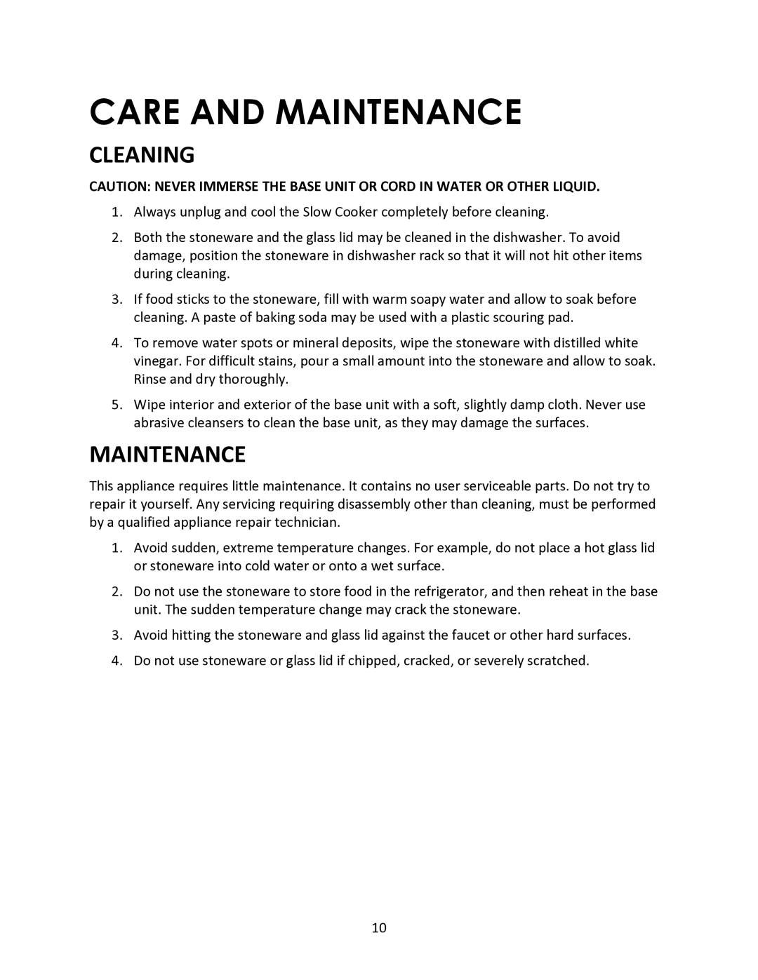 Magic Chef MCSSC5ST instruction manual Care and Maintenance 