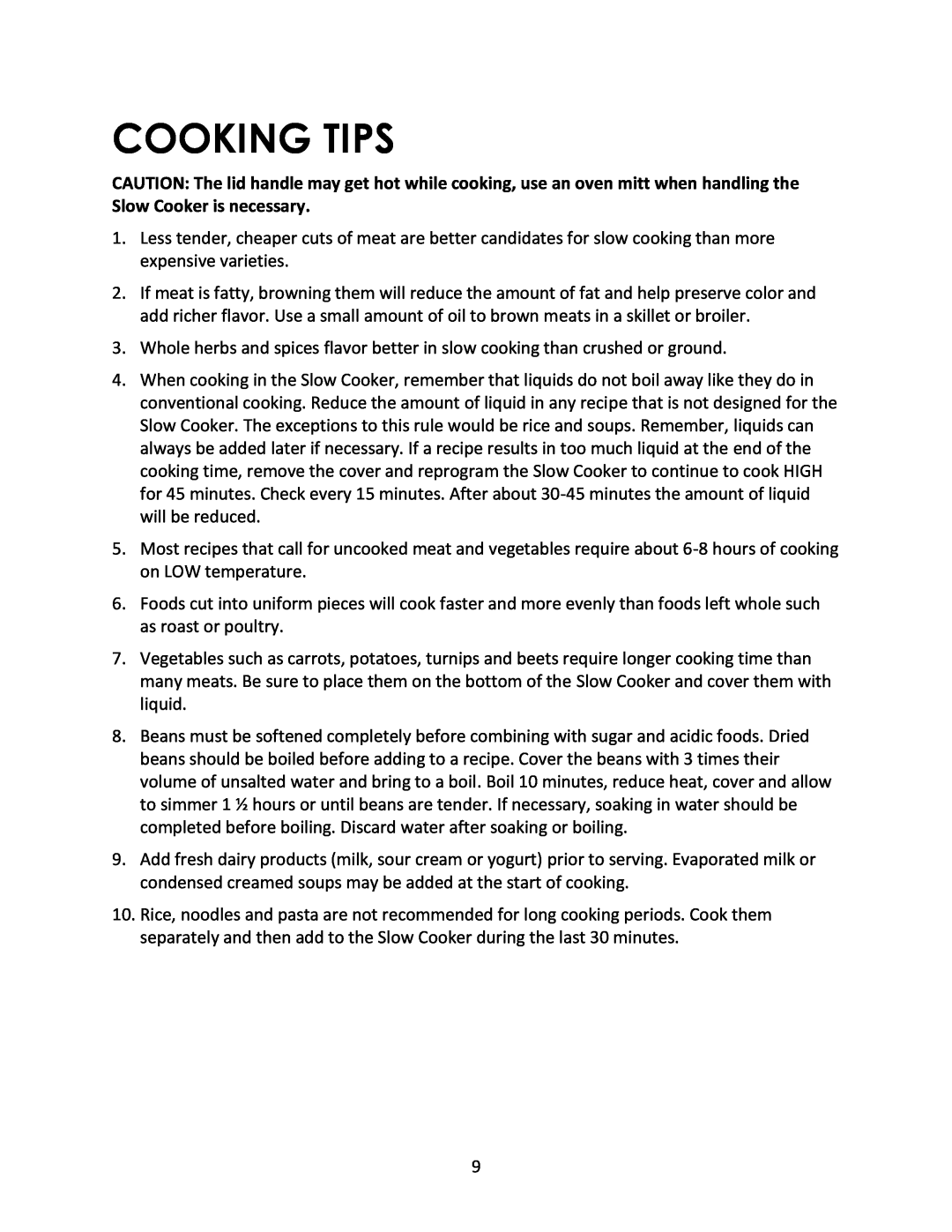 Magic Chef MCSSC5ST instruction manual Cooking Tips 