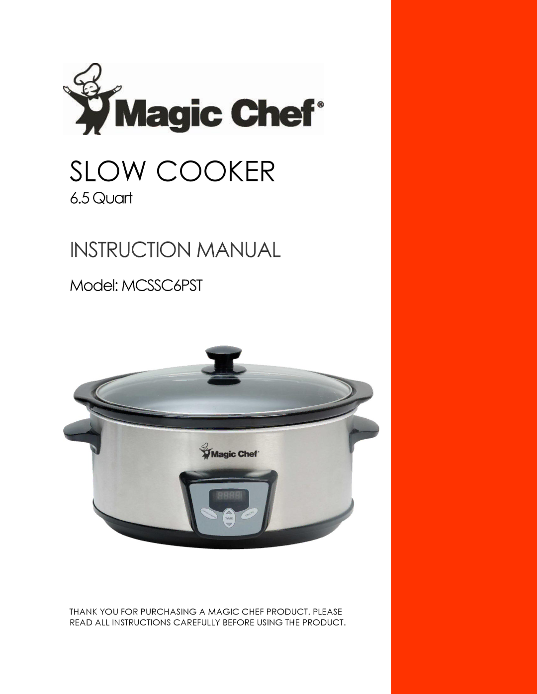 Magic Chef MCSSC6PST instruction manual Slow Cooker 