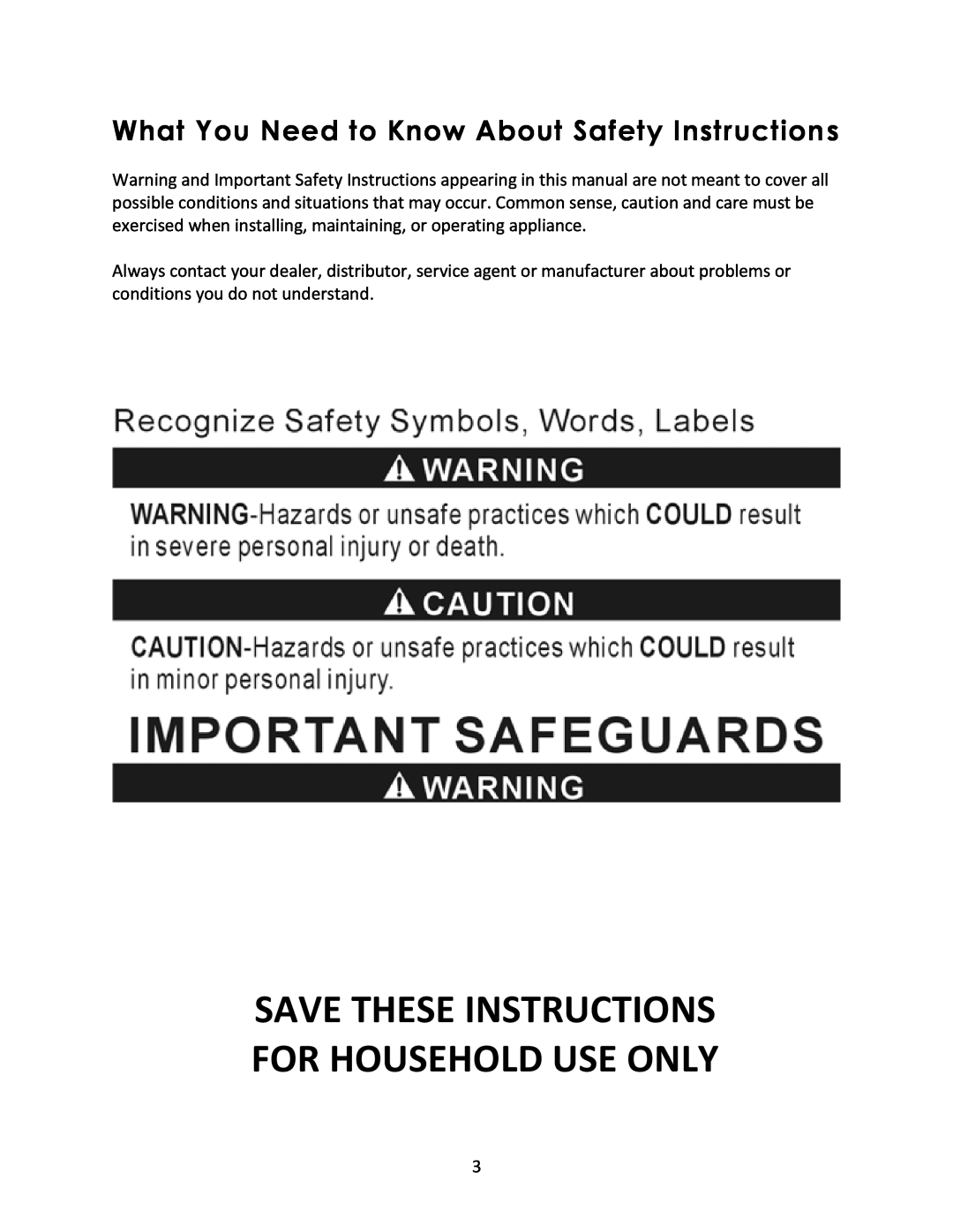 Magic Chef MCSSC6PST What You Need to Know About Safety Instructions, Save These Instructions For Household Use Only 