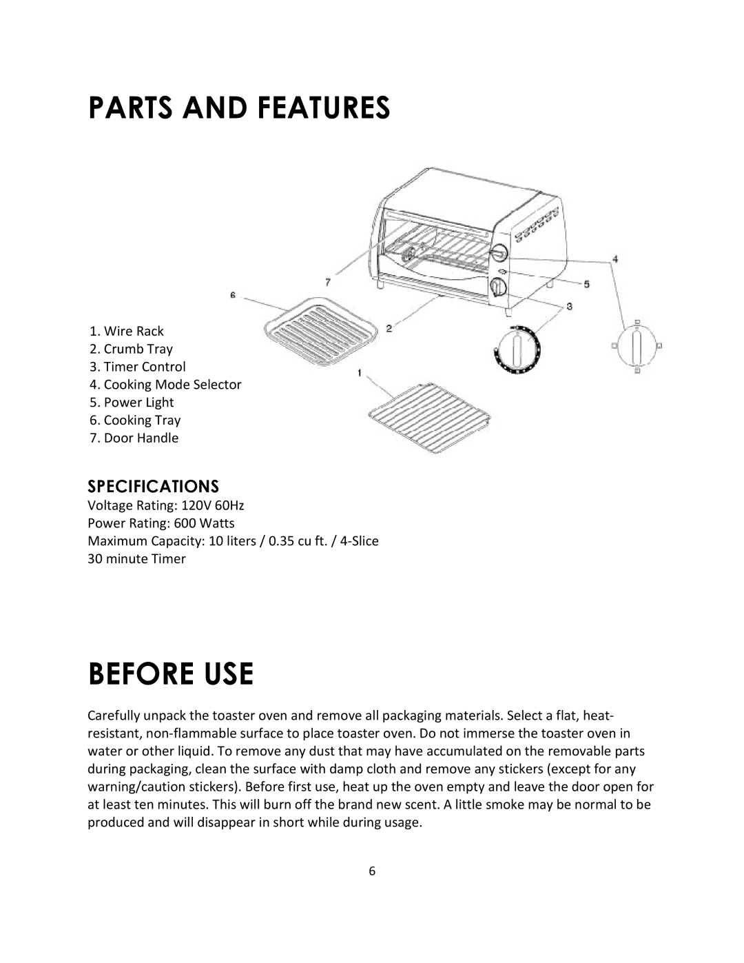 Magic Chef MCSTO4ST instruction manual Parts and Features, Before USE 