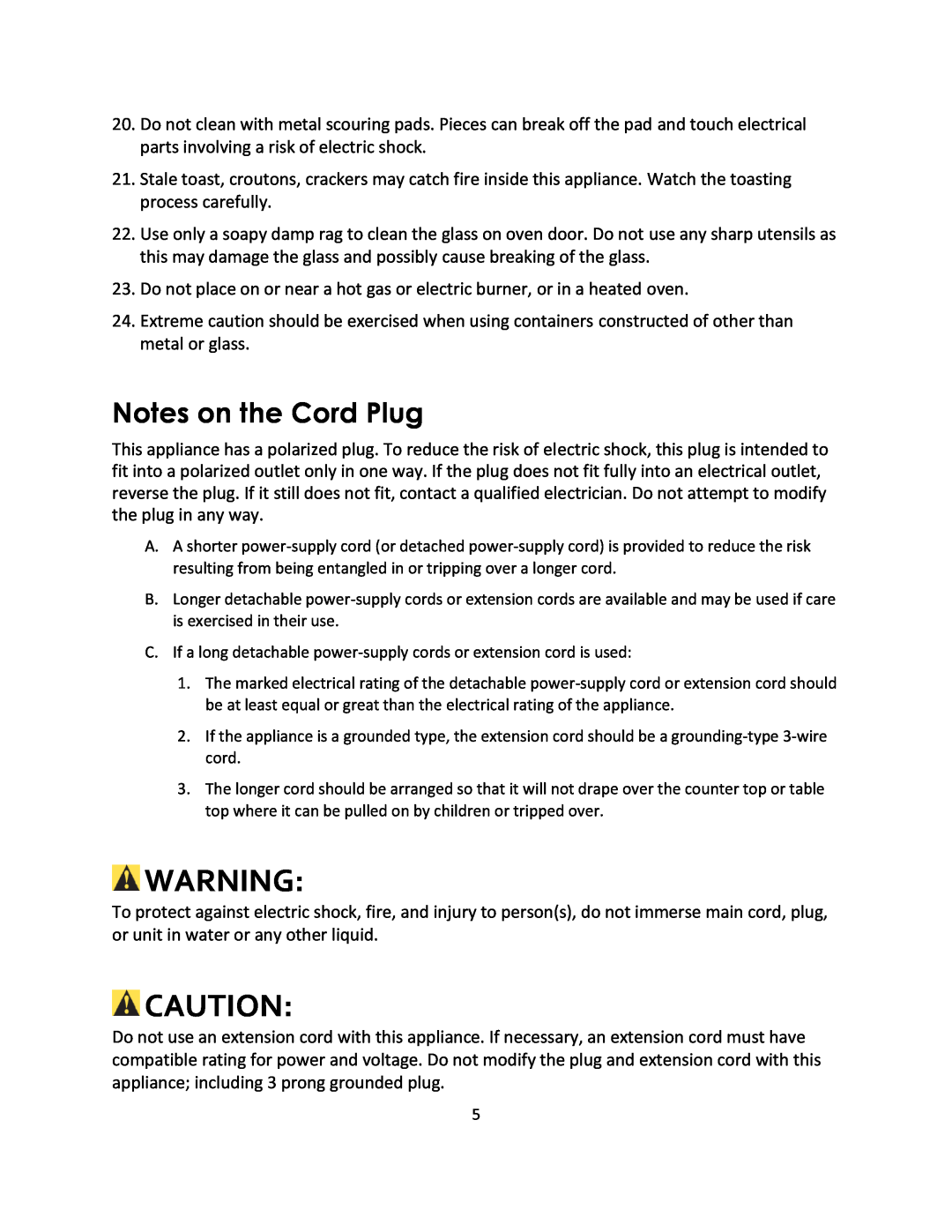 Magic Chef MCSTO6B instruction manual Notes on the Cord Plug 