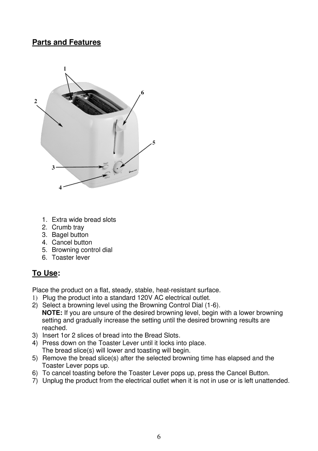 Magic Chef MCT2W1 operating instructions Parts and Features 