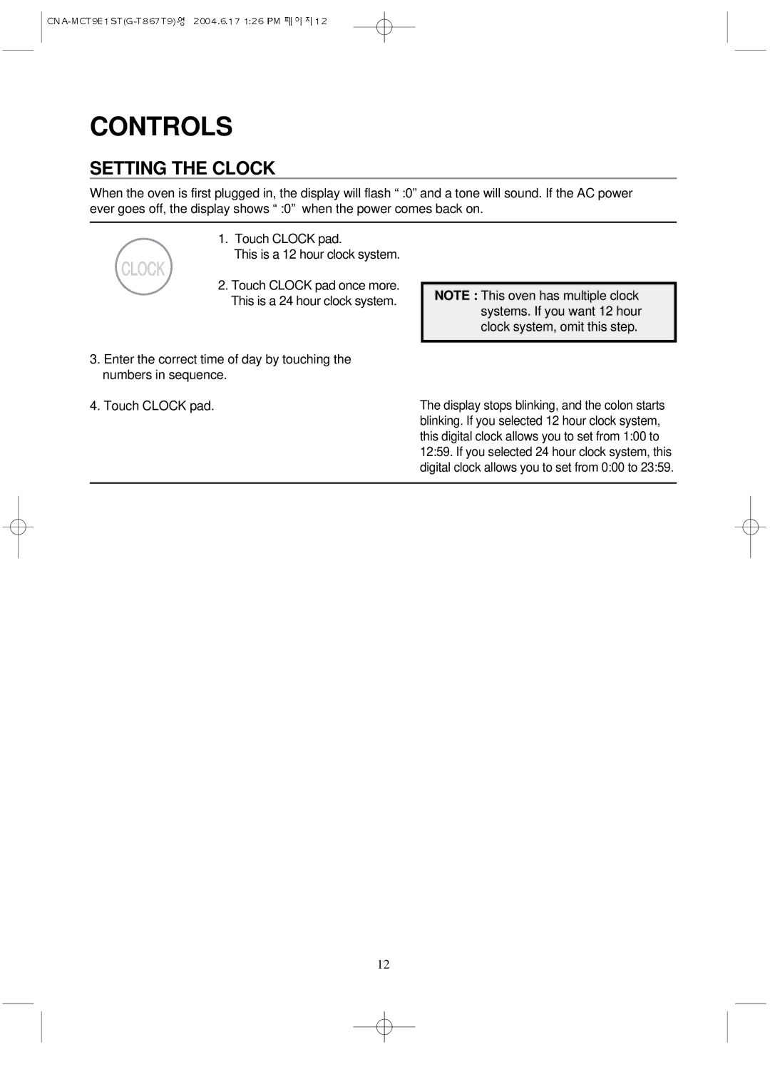 Magic Chef MCT9E1ST manual Controls, Setting the Clock 