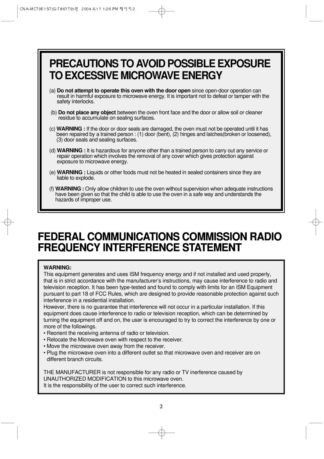 Magic Chef MCT9E1ST manual Precautions To Avoid Possible Exposure To Excessive Microwave Energy 