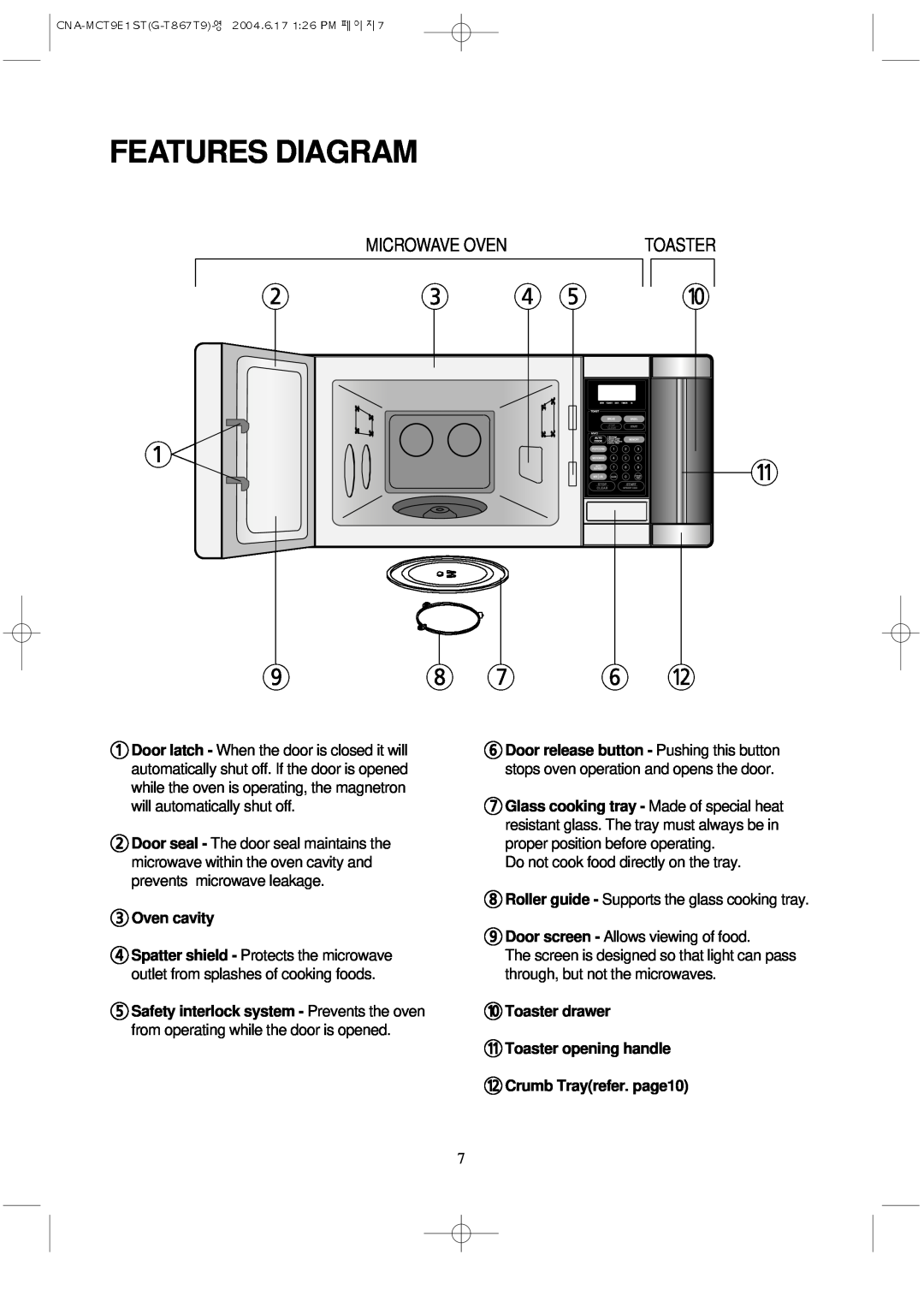 Magic Chef MCT9E1ST manual Features Diagram, Toaster 
