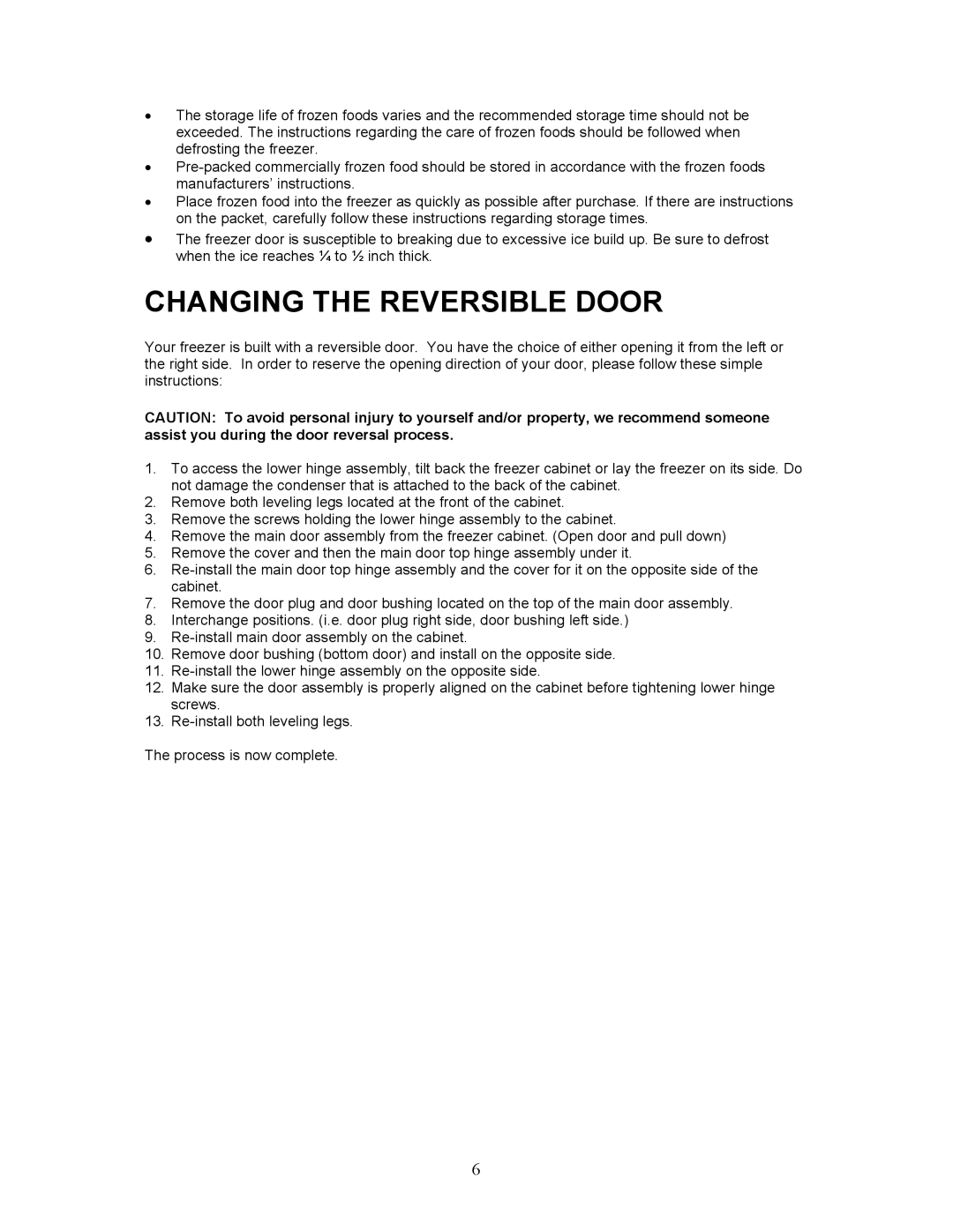 Magic Chef MCUF85W instruction manual Changing the Reversible Door 