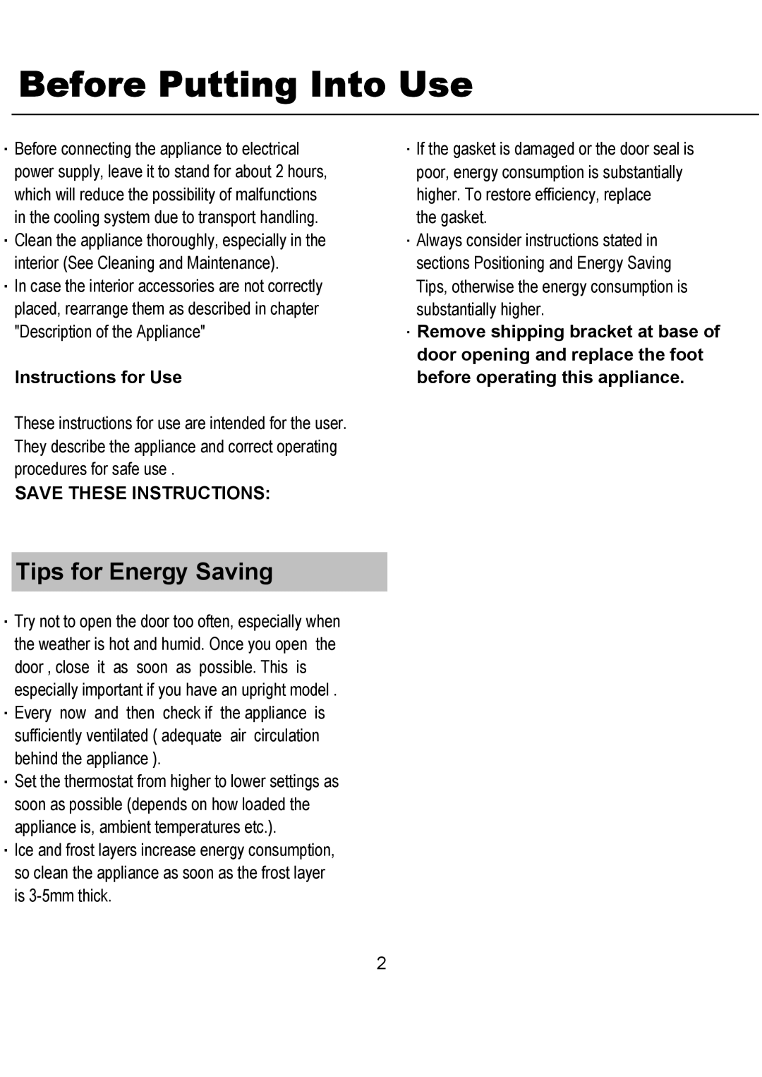 Magic Chef MCWC30M, MCWC16M operating instructions Before Putting Into Use, Tips for Energy Saving, Instructions for Use 