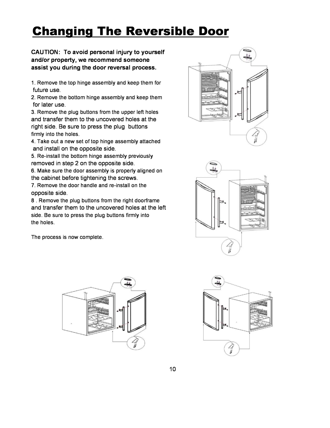 Magic Chef MCWC30MCG, MCWC16MCG operating instructions Changing The Reversible Door 