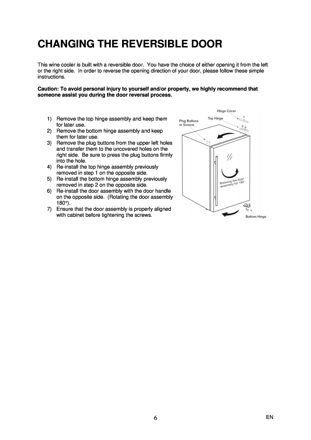 Magic Chef MCWC45A instruction manual Changing The Reversible Door 