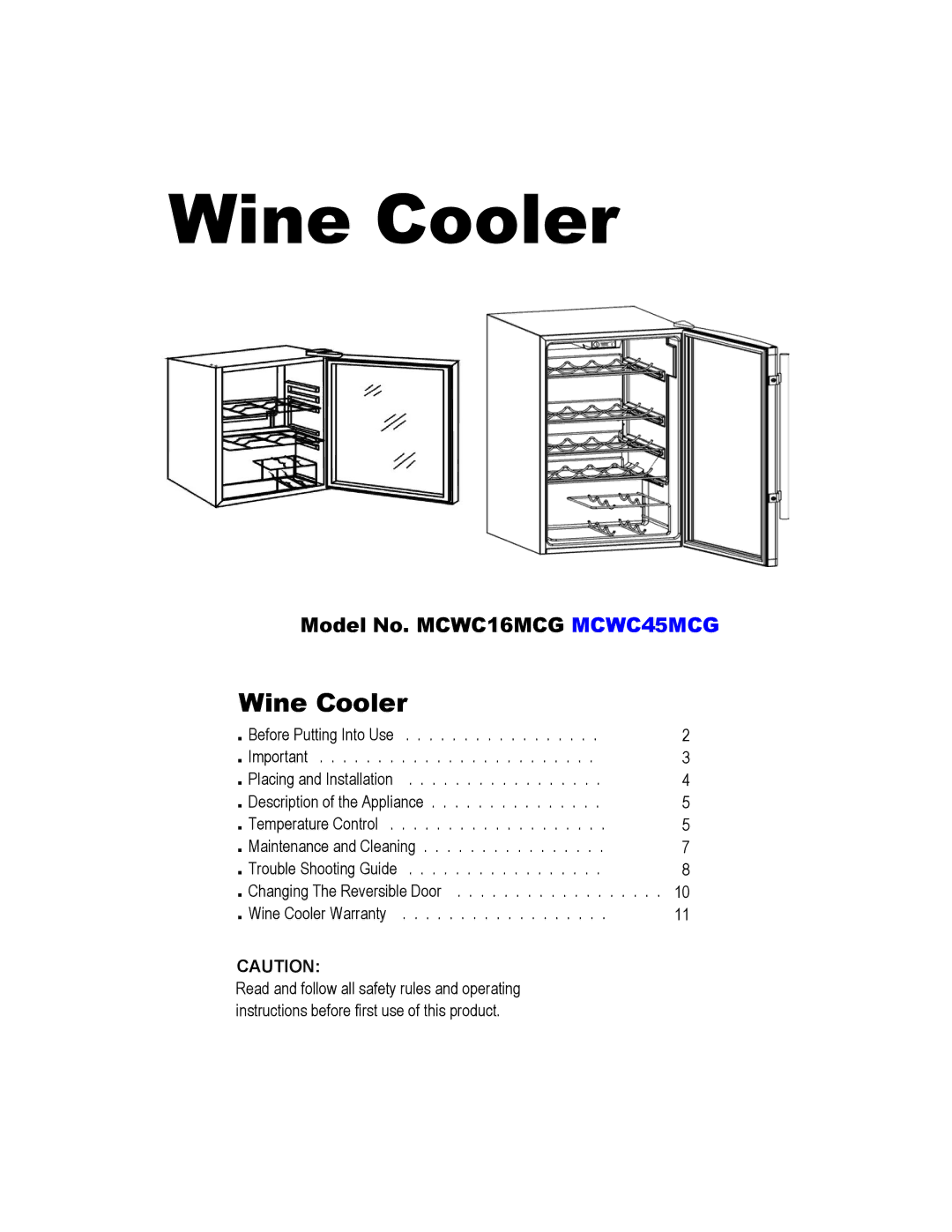 Magic Chef MCWC45MCG warranty Wine Cooler 