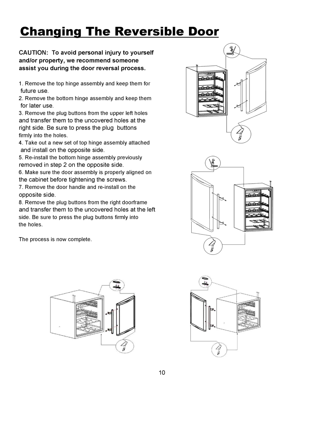 Magic Chef MCWC45MCG warranty Changing The Reversible Door 