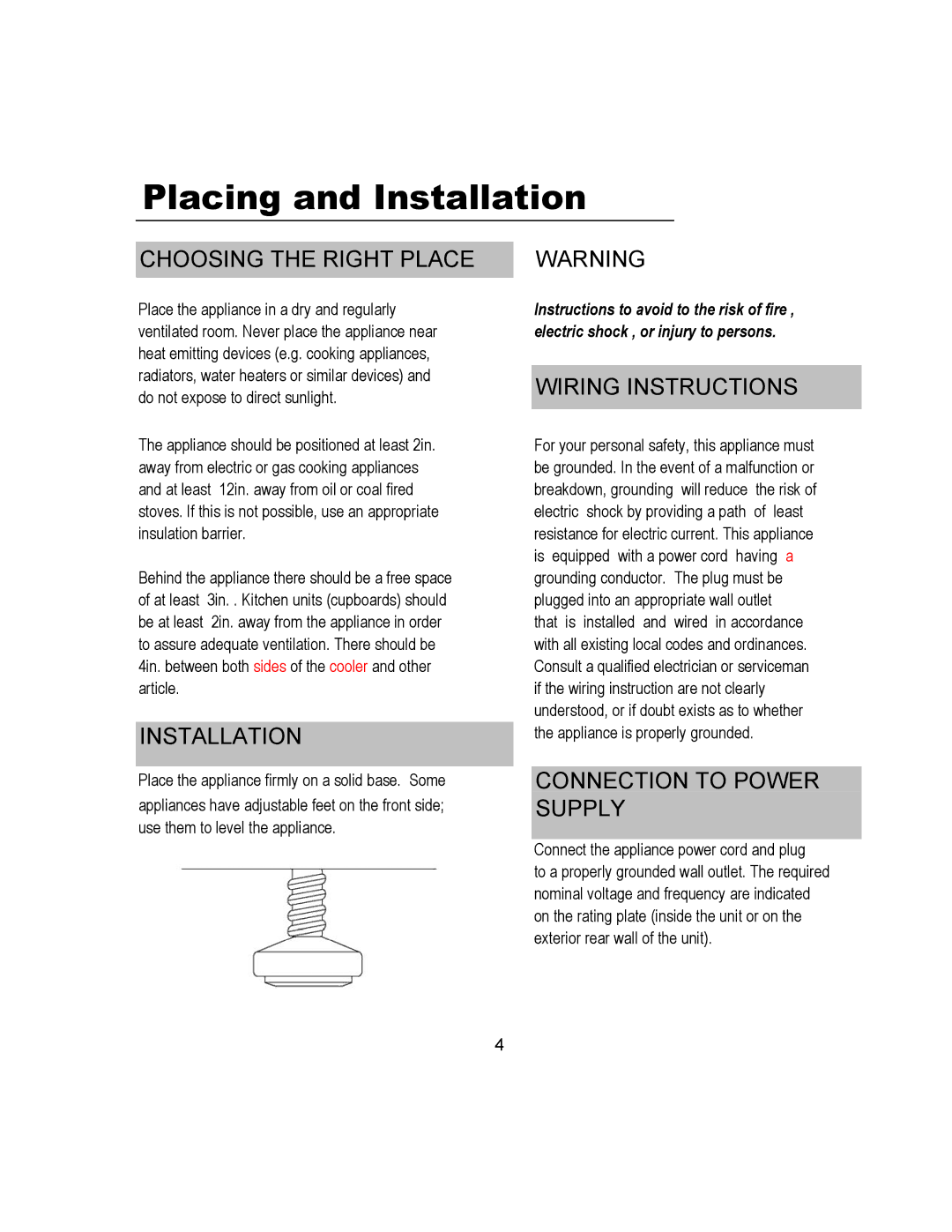 Magic Chef MCWC45MCG warranty Placing and Installation, Choosing the Right Place 