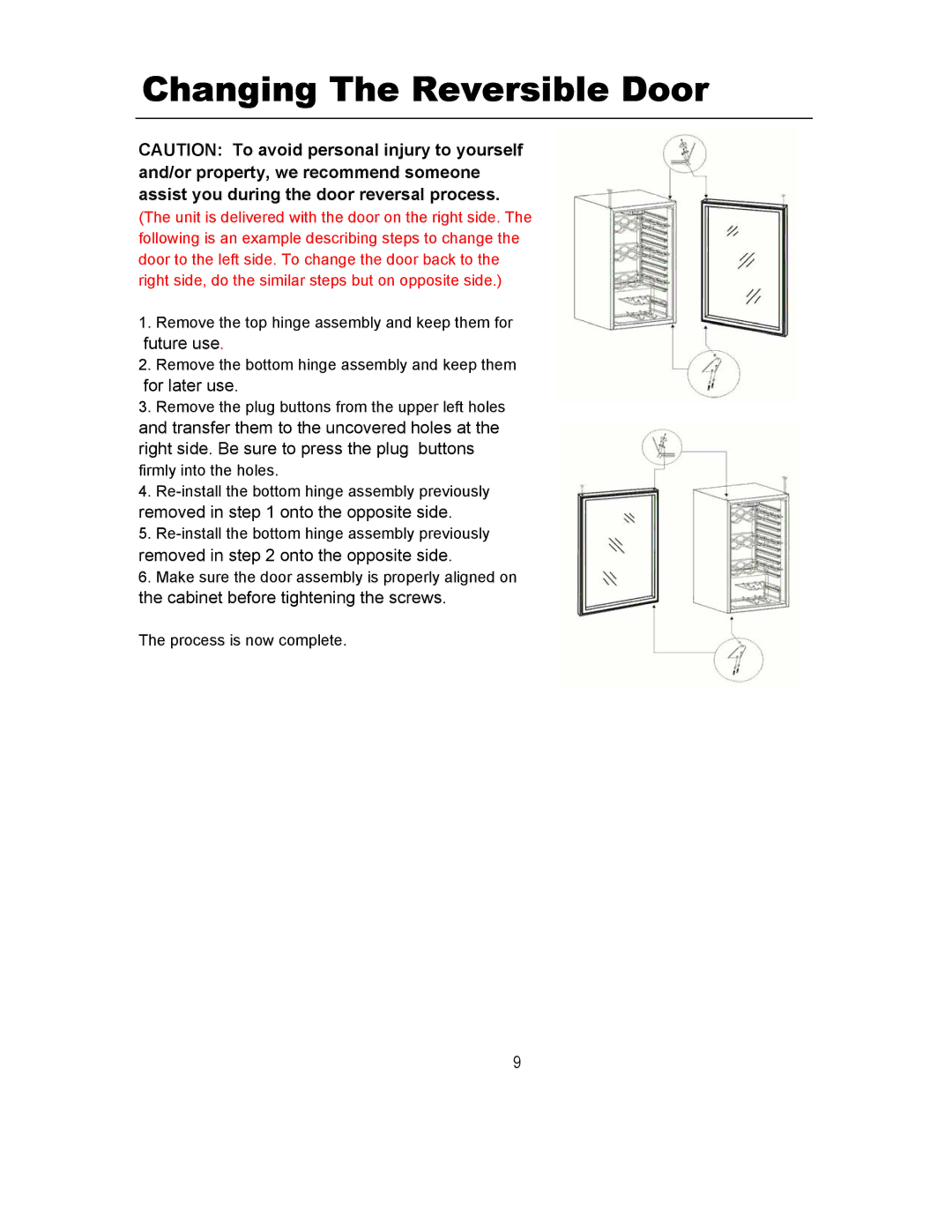 Magic Chef MCWC52B warranty Changing The Reversible Door 