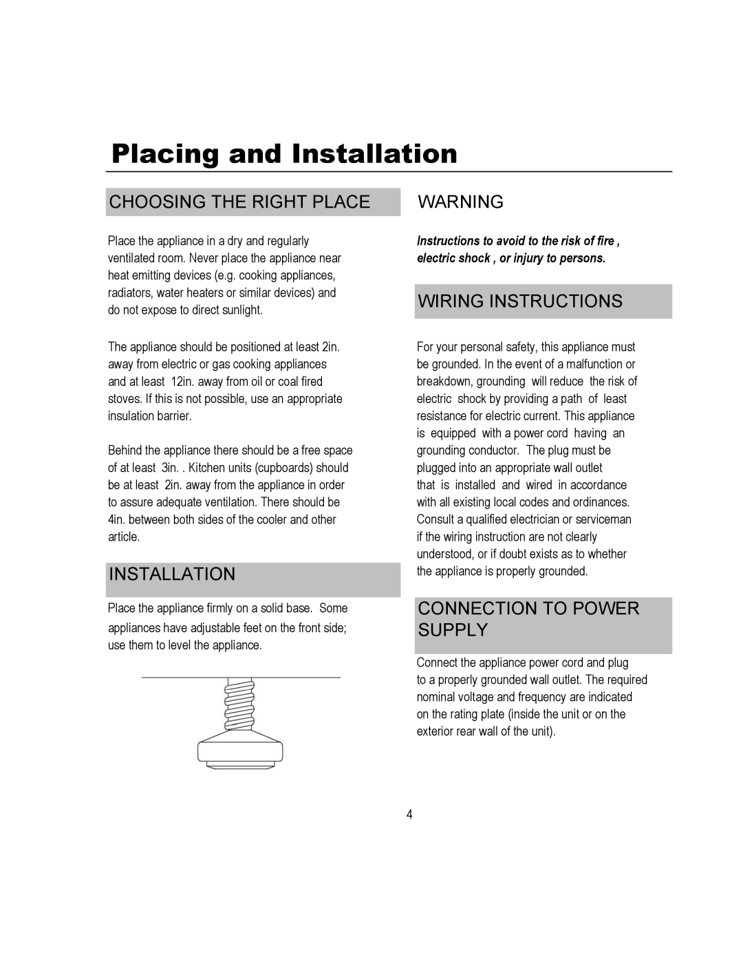 Magic Chef MCWC52B warranty Placing and Installation, Choosing the Right Place 