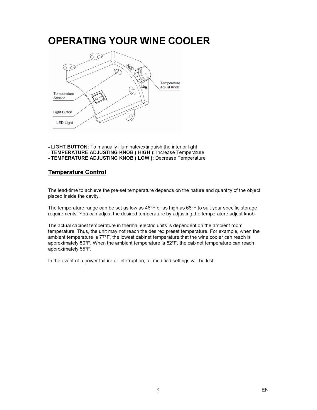 Magic Chef MCWC6B instruction manual Operating Your Wine Cooler, Temperature Control 