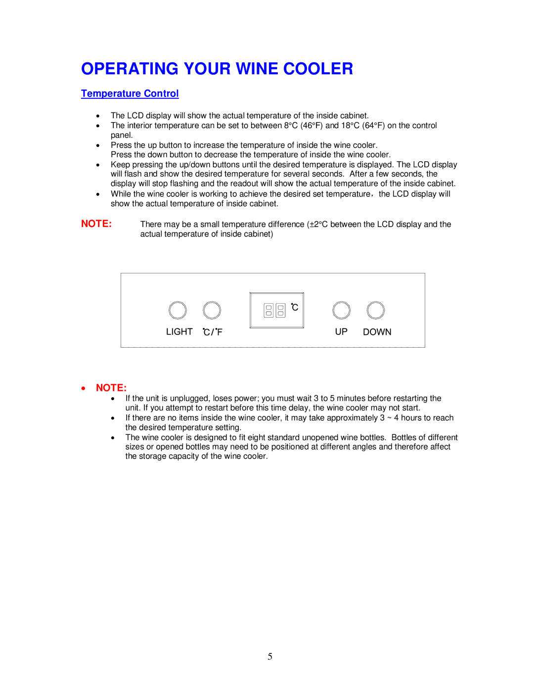 Magic Chef MCWC8DCT3 instruction manual Operating Your Wine Cooler, Temperature Control 