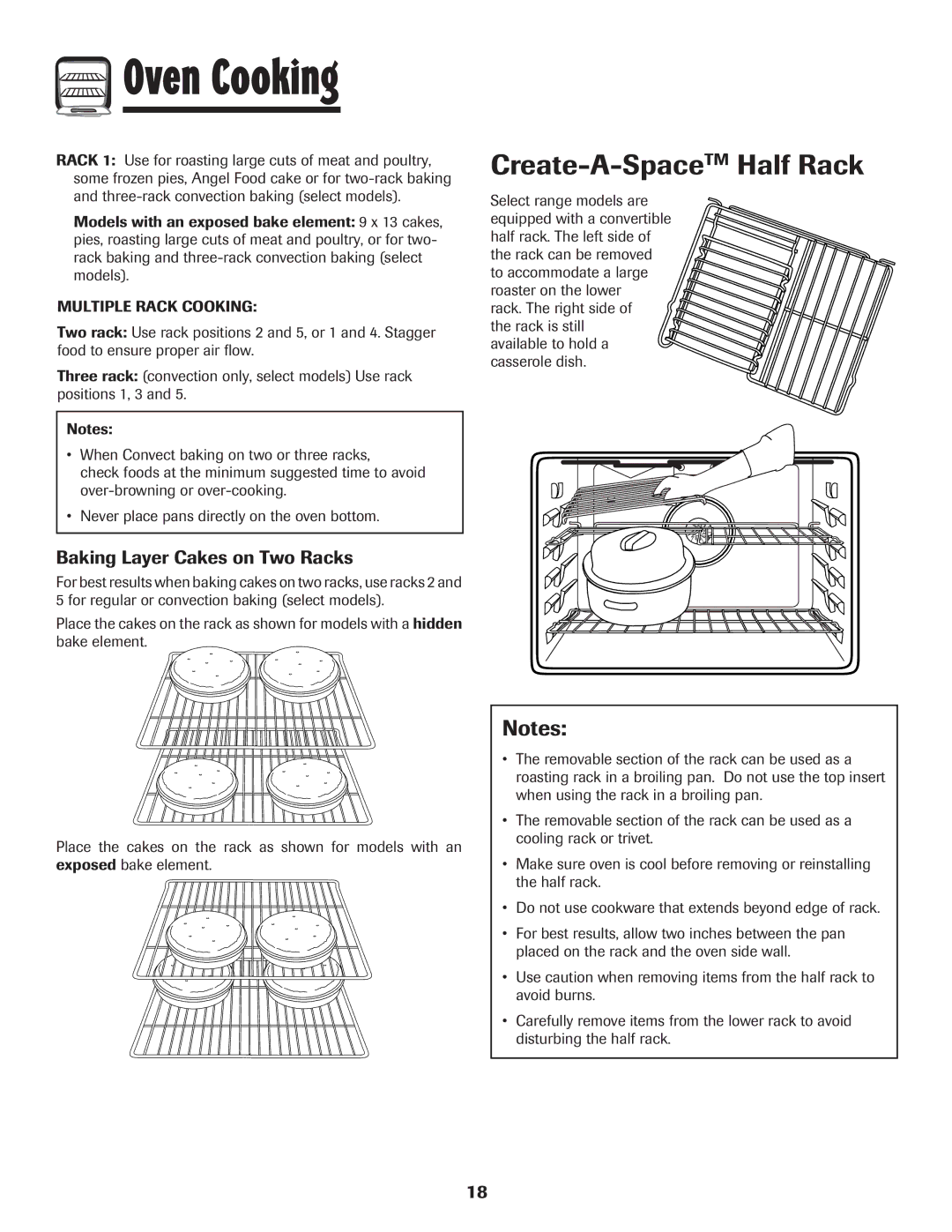 Magic Chef MEP5775BAF warranty Create-A-SpaceTMHalf Rack, Baking Layer Cakes on Two Racks 