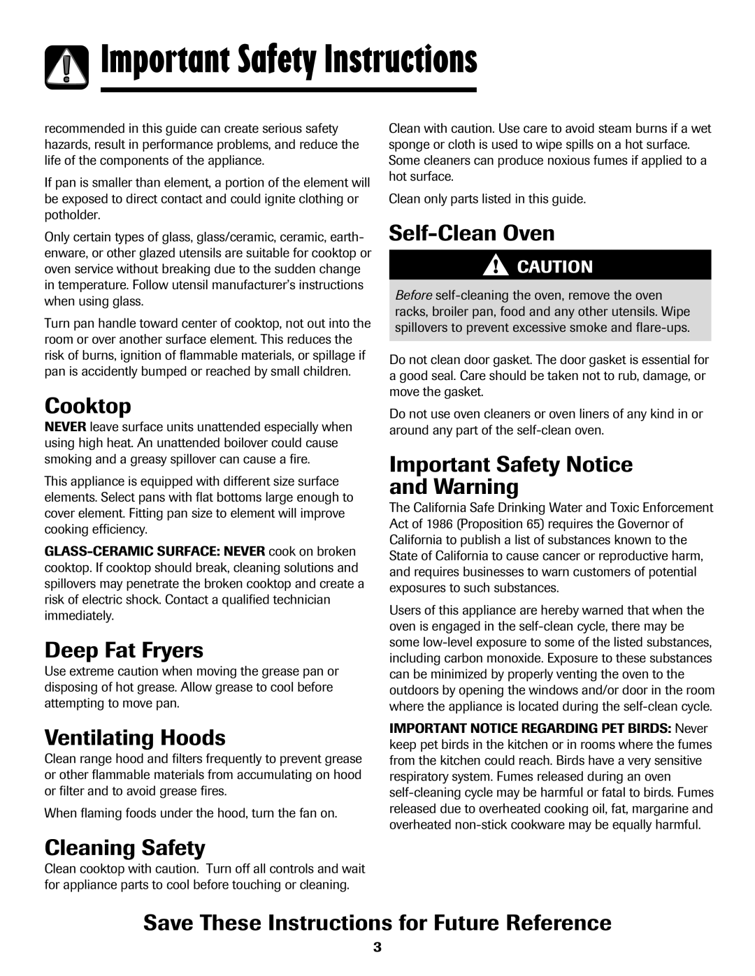 Magic Chef MEP5775BAF Cooktop, Deep Fat Fryers, Ventilating Hoods, Self-Clean Oven, Important Safety Notice and Warning 