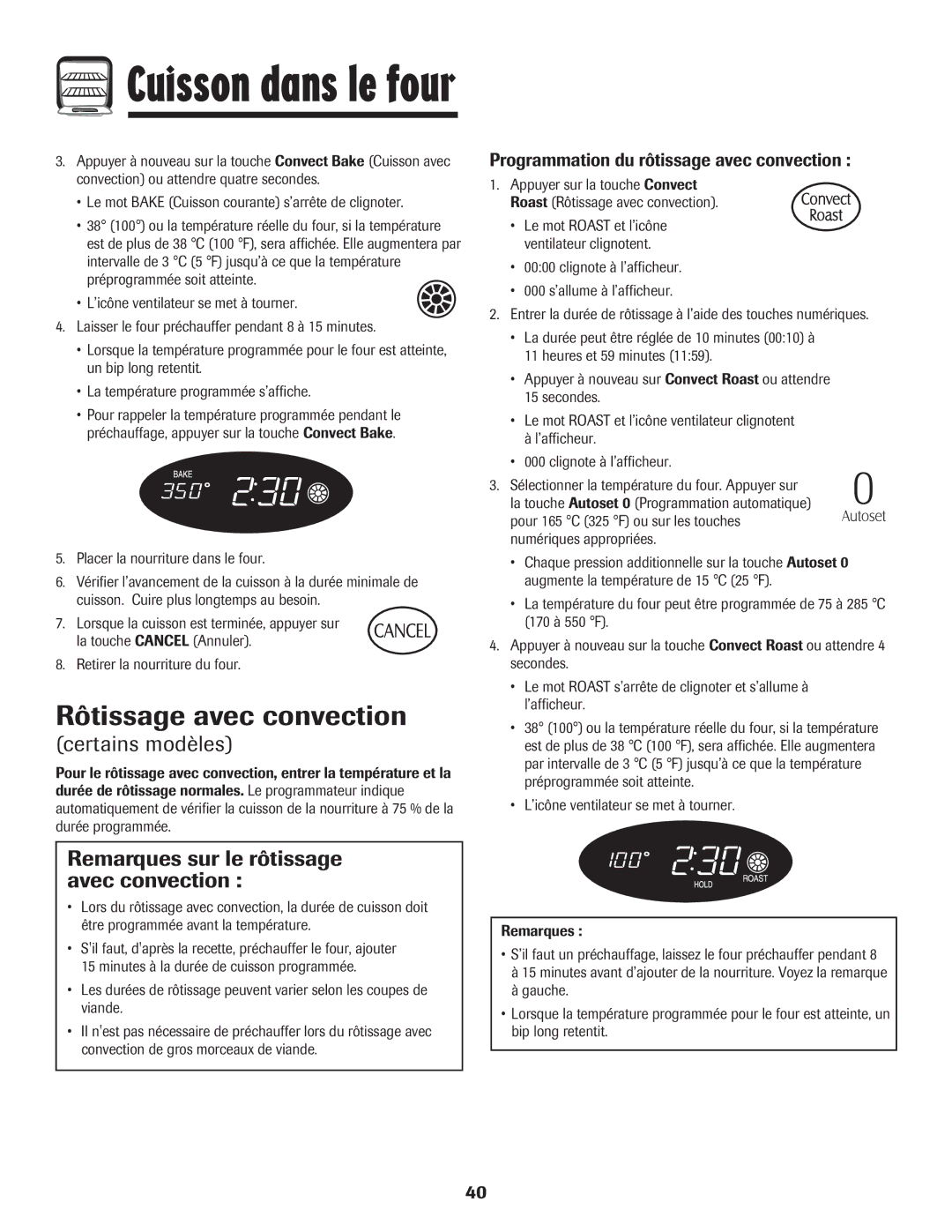 Magic Chef MEP5775BAF warranty Rôtissage avec convection, Remarques sur le rôtissage avec convection 