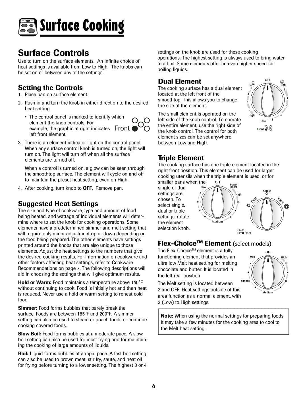 Magic Chef MEP5775BAF warranty Surface Controls 