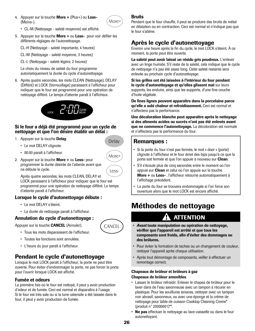 Magic Chef MGR5765QDW Méthodes de nettoyage, Pendant le cycle d’autonettoyage, Après le cycle d’autonettoyage, Remarques 