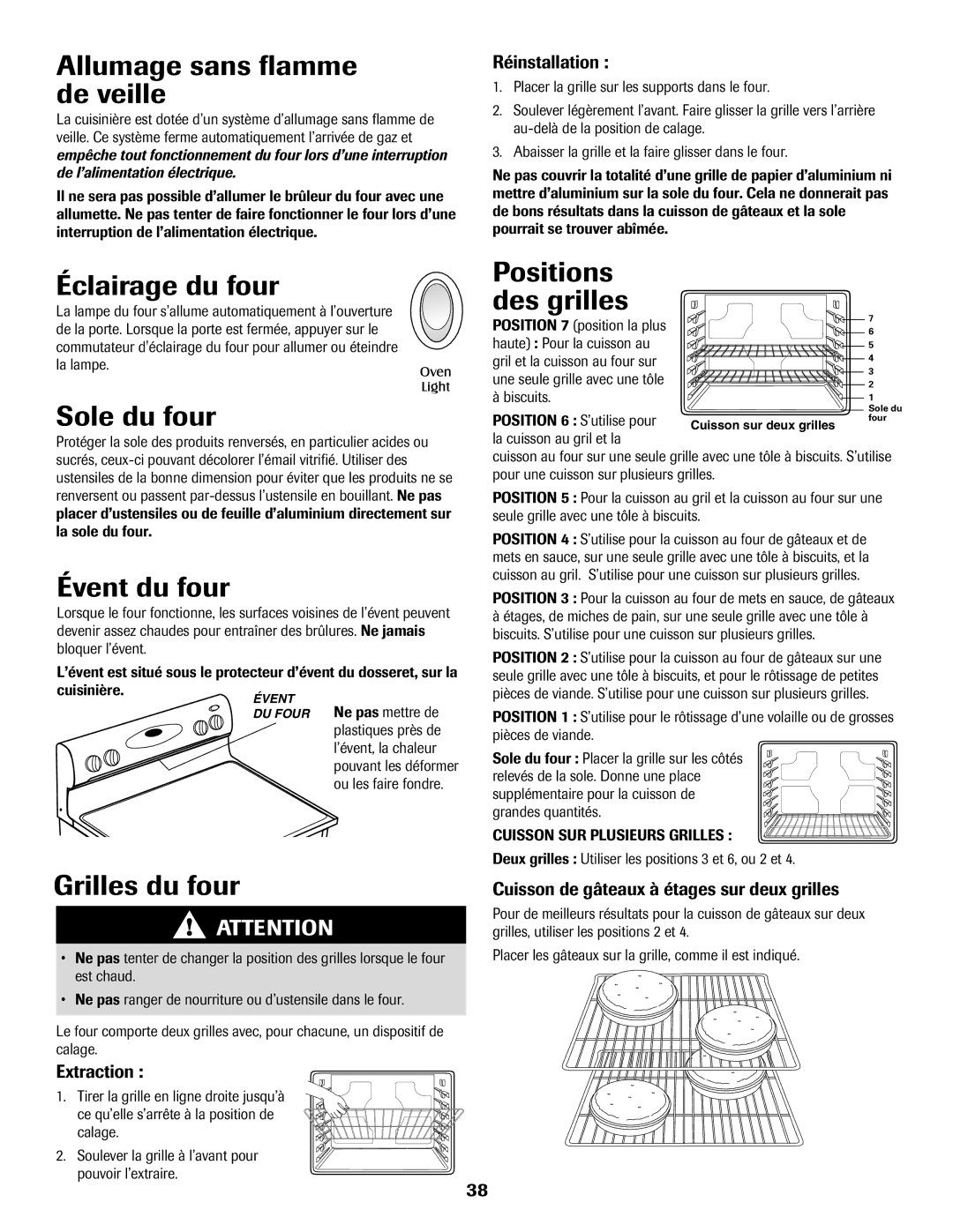 Magic Chef MGR5765QDW Allumage sans flamme de veille, Éclairage du four, Sole du four, Évent du four, Grilles du four 