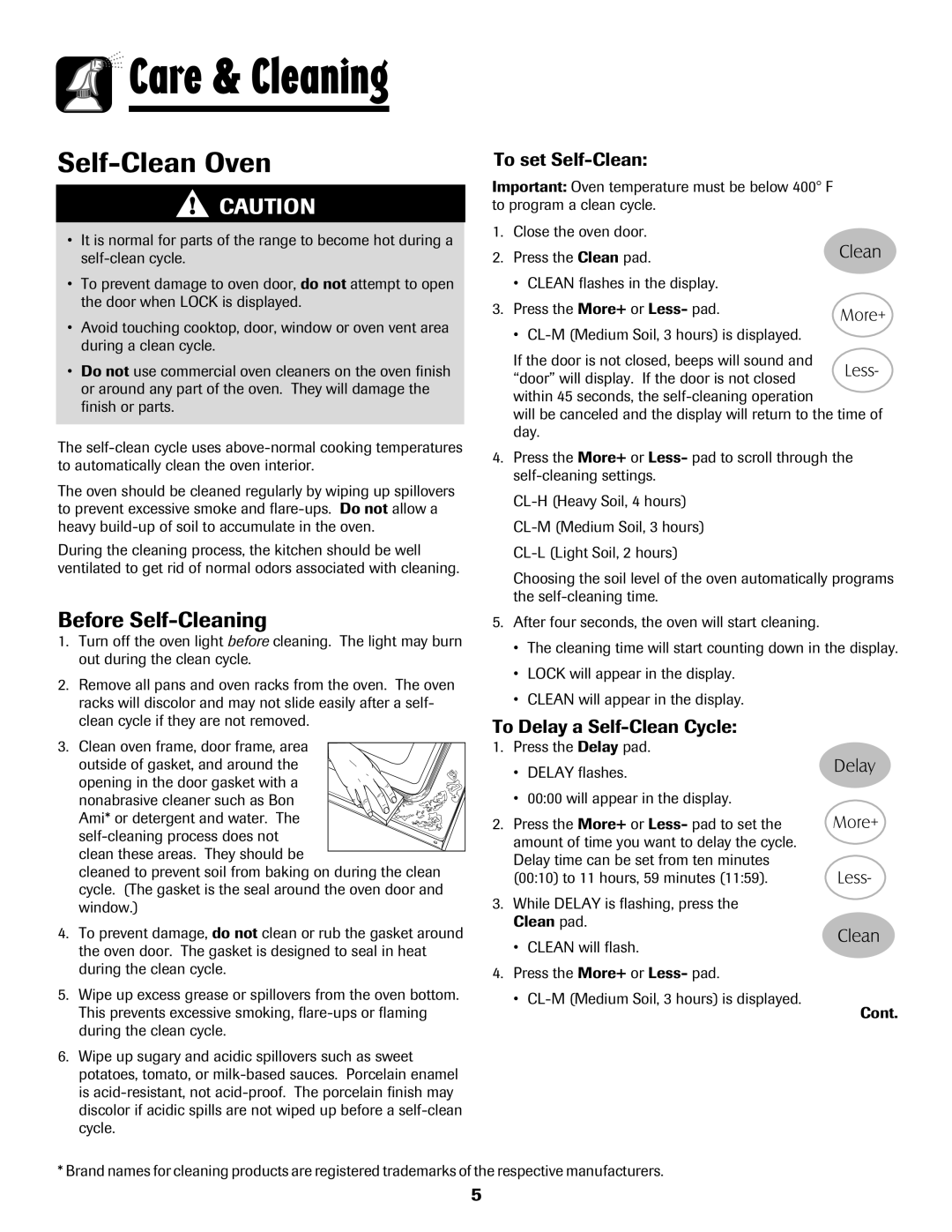 Magic Chef MGR5765QDW important safety instructions Before Self-Cleaning, To set Self-Clean, To Delay a Self-Clean Cycle 