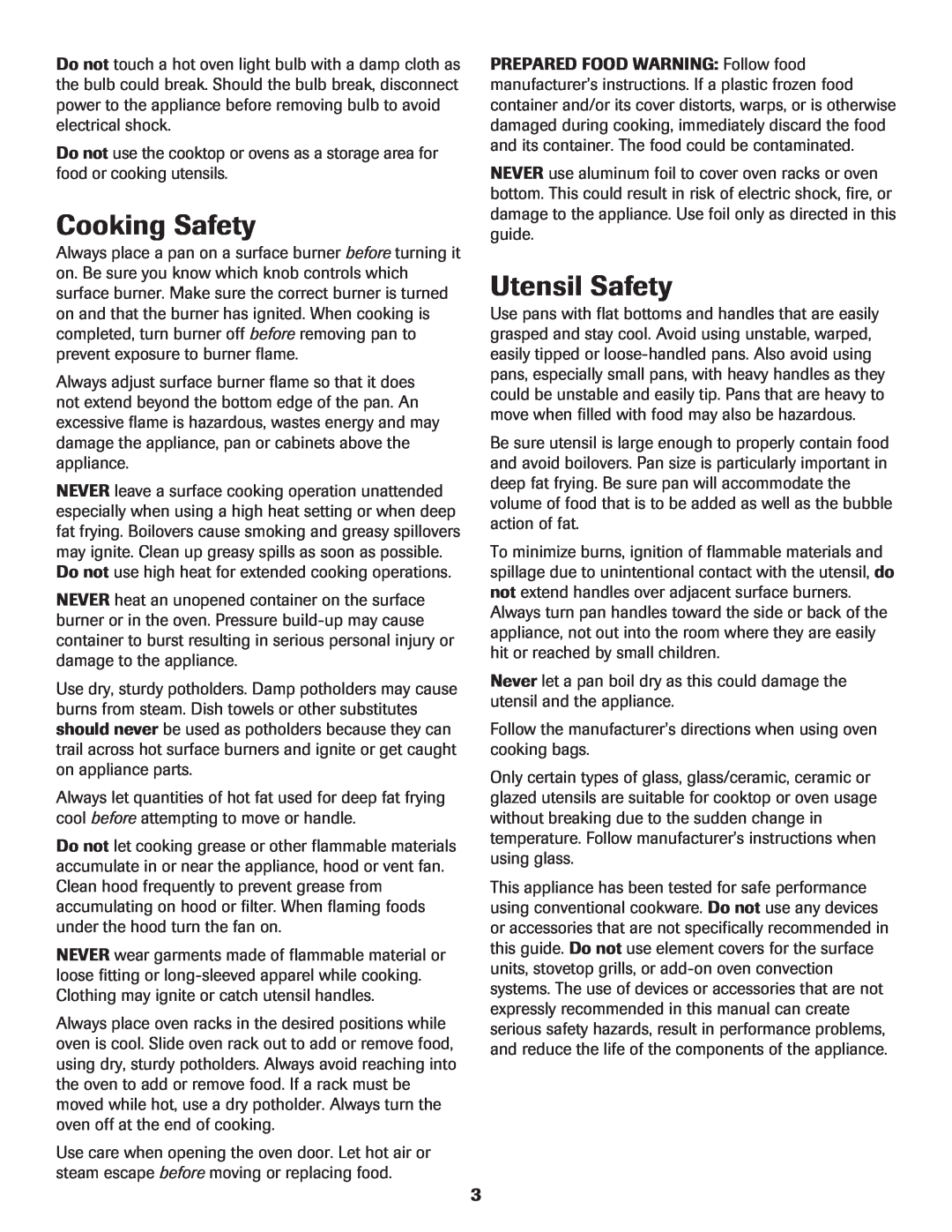 Magic Chef MGR5765QDW important safety instructions Cooking Safety, Utensil Safety 