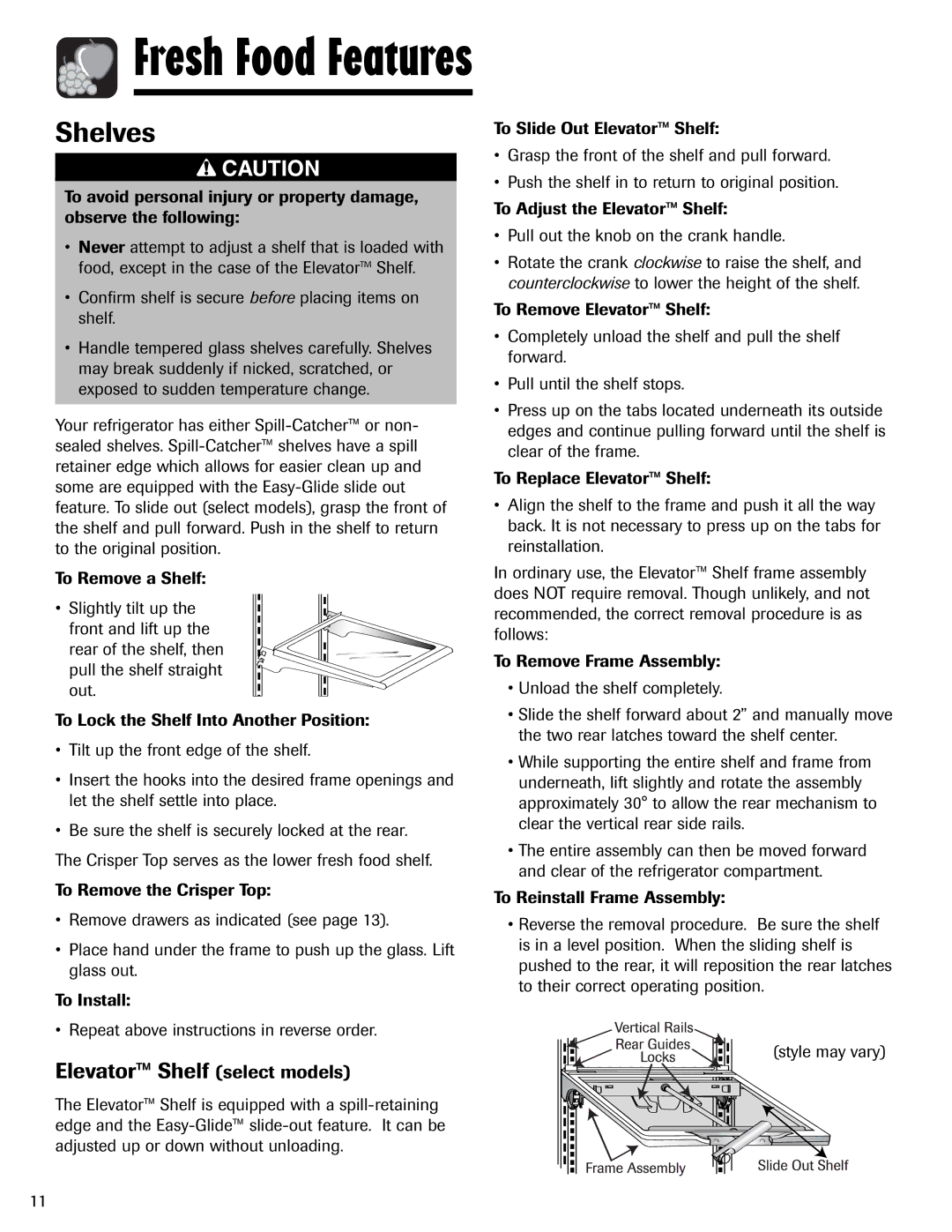 Magic Chef MSD2641KEB, 12842123 important safety instructions Shelves, Elevator Shelf select models 