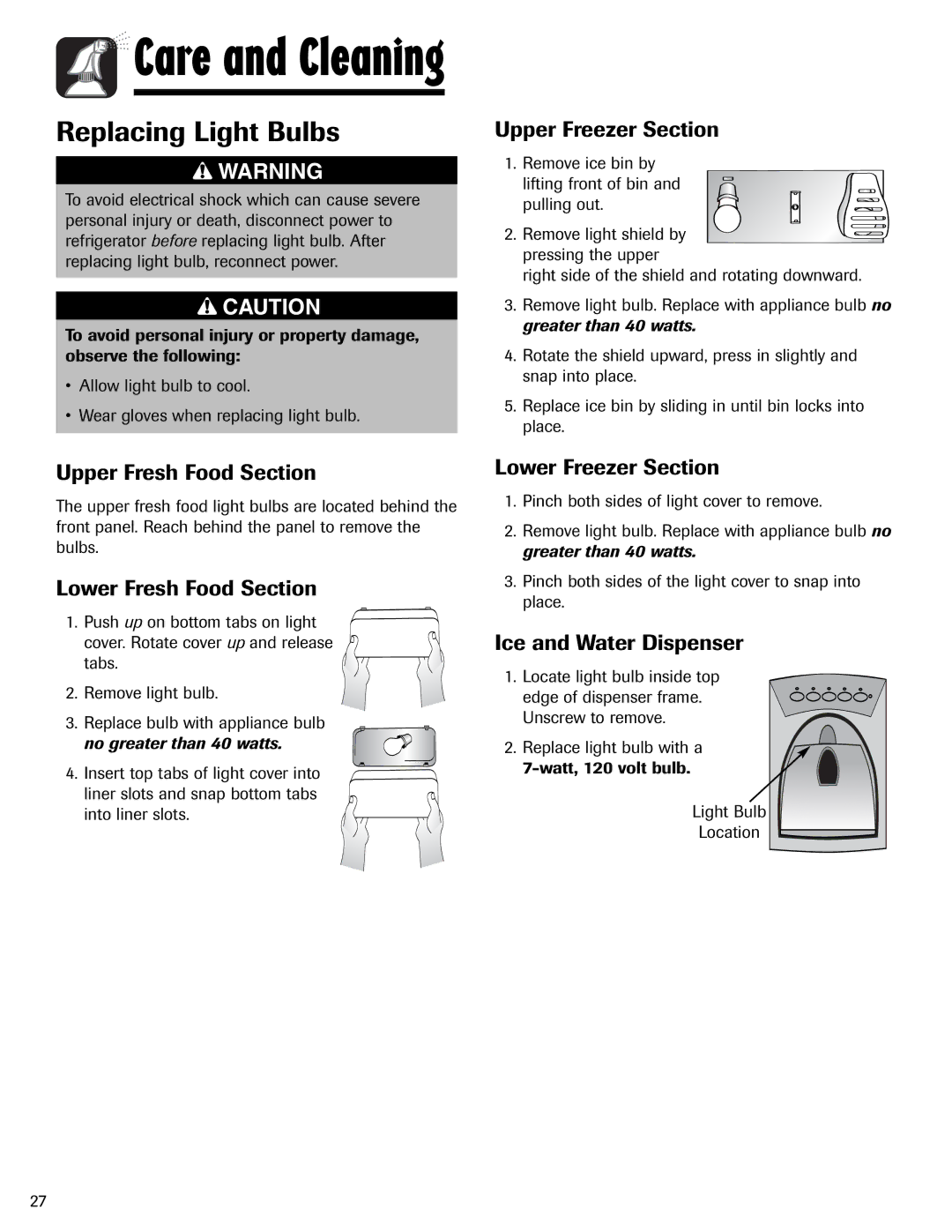 Magic Chef MSD2641KEB, 12842123 important safety instructions Replacing Light Bulbs 