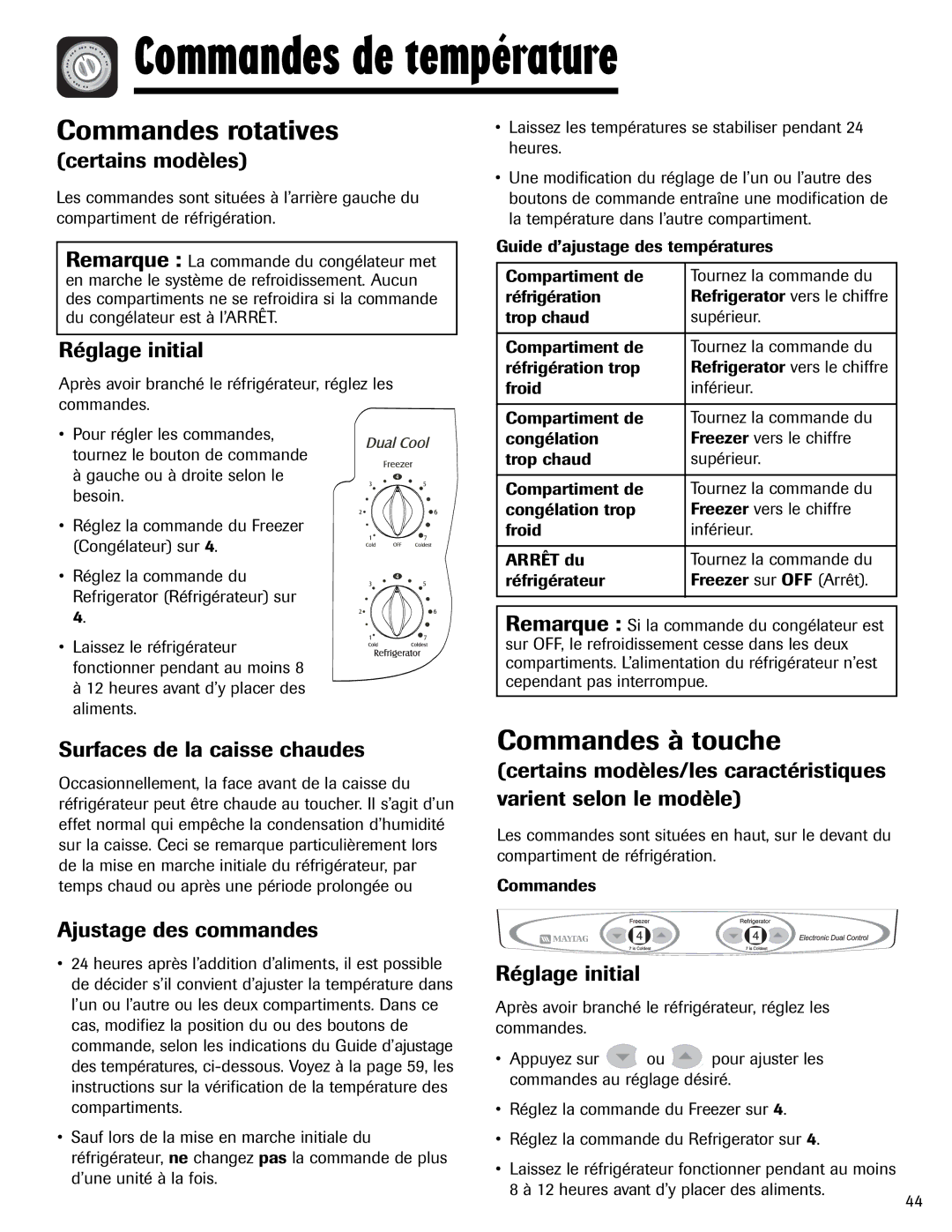 Magic Chef 12842123, MSD2641KEB Commandes de température, Commandes rotatives, Commandes à touche 