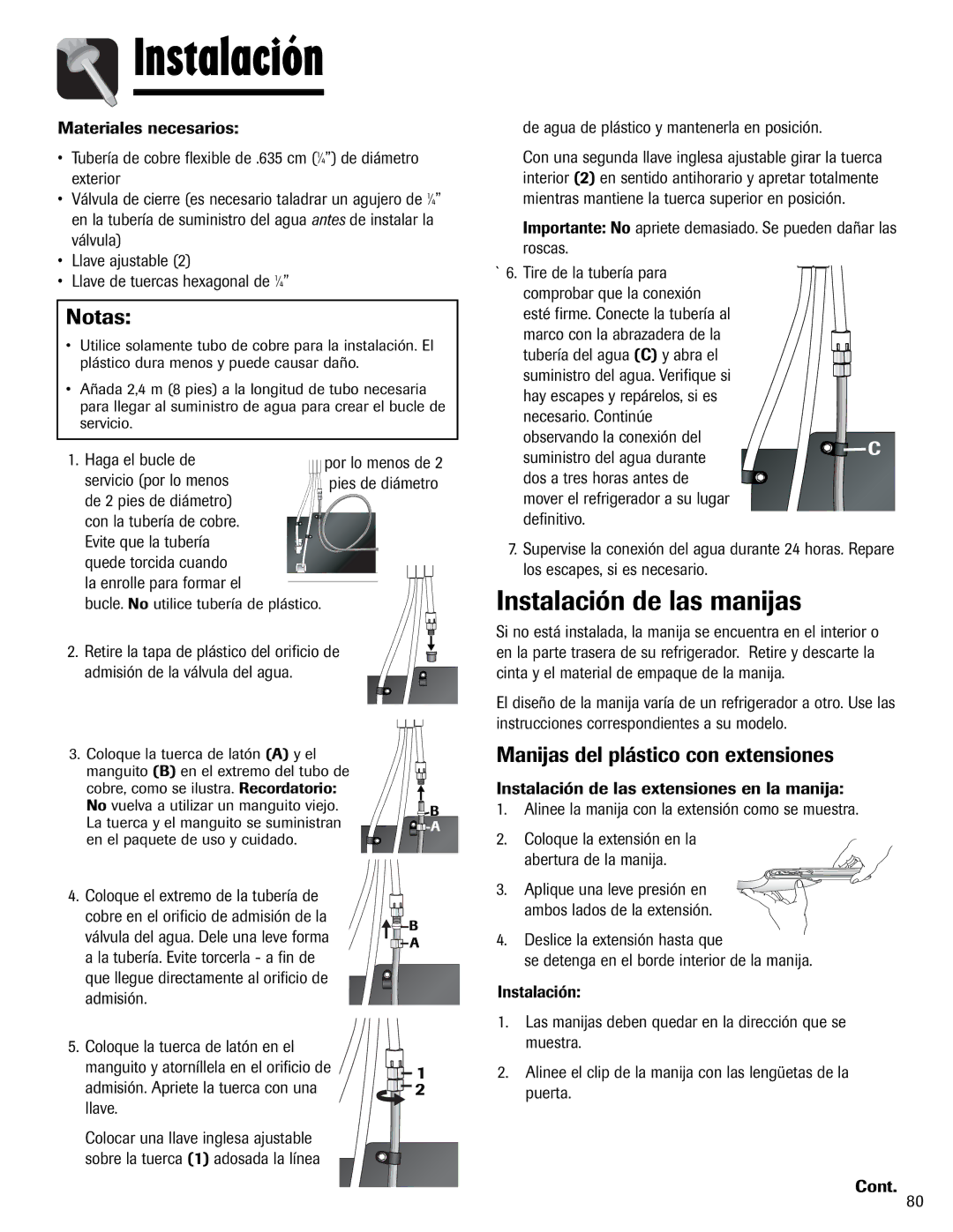 Magic Chef 12842123, MSD2641KEB Instalación de las manijas, Manijas del plástico con extensiones 