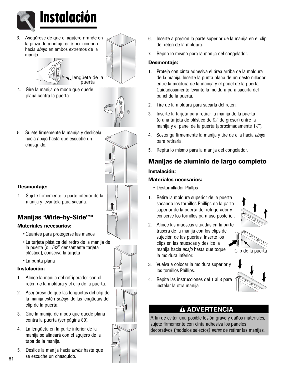 Magic Chef MSD2641KEB, 12842123 Manijas ‘Wide-by-Side’MR, Manijas de aluminio de largo completo 